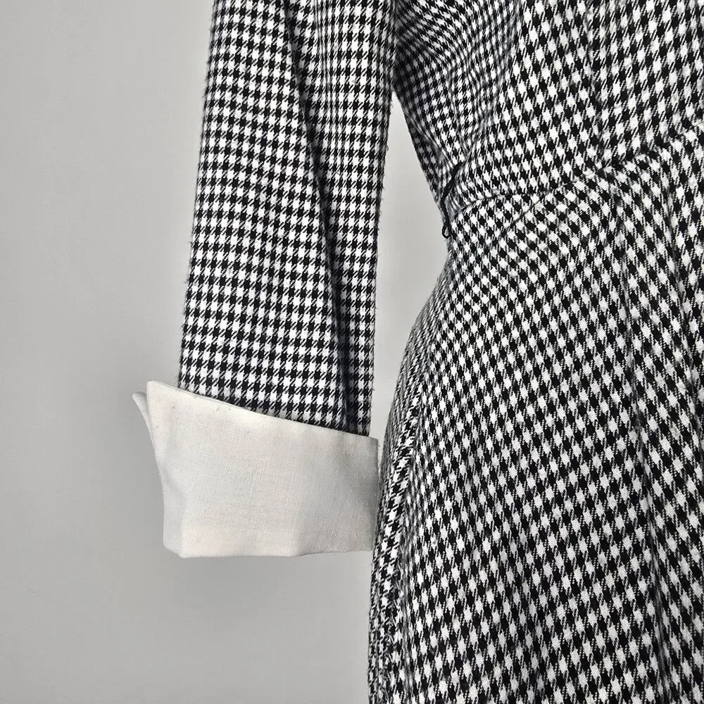 Vintage Algo Ettes Black Hounds Tooth Long Sleeve Button Up Midi Dress Size S/M - Picture 4 of 12